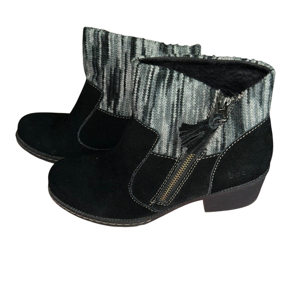 b.o.c. Born Concept Black Suede Grey Knit Cuff Ankle Boots Tassel Zip Size 8.5